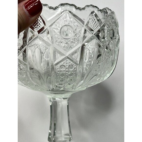 McKee Quintec Glass Compote Bowl Pedestal Clear Early American Pressed - Picture 6 of 6